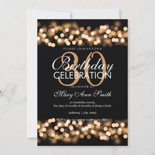 Invitation 30e anniversaire Faux Gold Hollywood Glam (Devant)