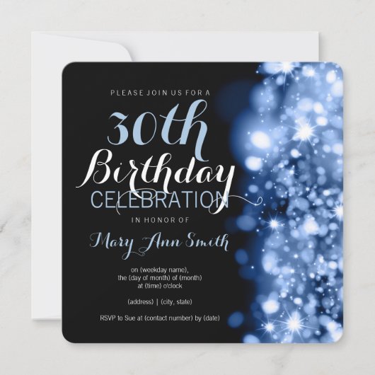 Invitation 30e anniversaire Fête Bleu éclat (Devant)