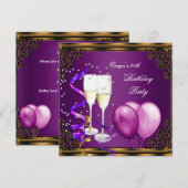 Invitation 30e Anniversaire Fête de Plum violet Ballons d'or (Devant / Derrière)