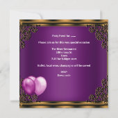 Invitation 30e Anniversaire Fête de Plum violet Ballons d'or (Dos)