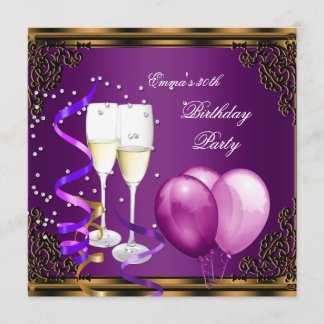 Invitation 30e Anniversaire Fête de Plum violet Ballons d'or