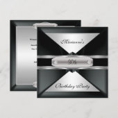 Invitation 30e anniversaire fête élégante argent noir sur arg (Devant / Derrière)