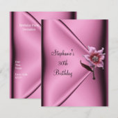 Invitation 30e anniversaire fête Soie rose Bijou floral (Devant / Derrière)