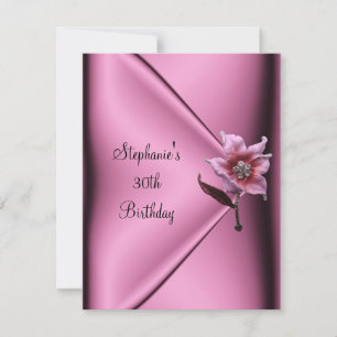 Invitation 30e anniversaire fête Soie rose Bijou floral