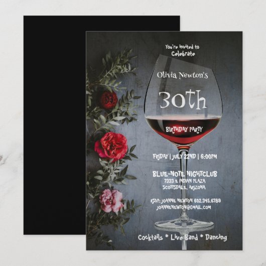 Invitation 30e Anniversaire Fête Vin & Roses Rouges Anniversa (Devant / Derrière)