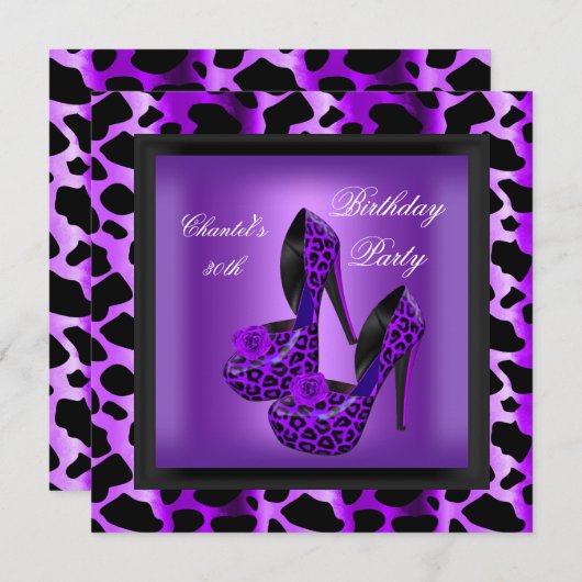 Invitation 30e anniversaire fête violet léopard Chaussures no (Devant / Derrière)