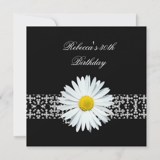 Invitation 30e Anniversaire Fleur Noir Blanc Jaune (Devant)