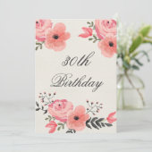Invitation 30e anniversaire Fleurs d'aquarelle chic (Debout devant)