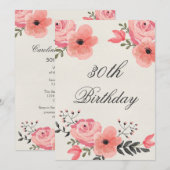 Invitation 30e anniversaire Fleurs d'aquarelle chic (Devant / Derrière)