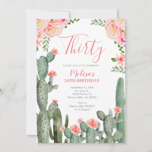 Invitation 30e anniversaire Floral Cactus Succulent Trente (Devant)