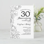 Invitation 30e Anniversaire - Floral Noir Blanc (Debout devant)
