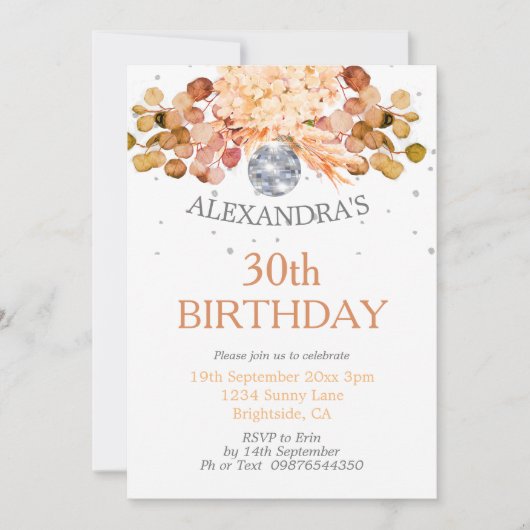 Invitation 30E Anniversaire Floral Orange Disco (Devant)