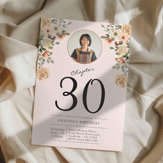 Invitation 30e anniversaire Floral Photo Party