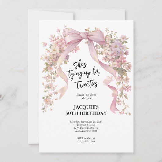 Invitation 30e anniversaire Floral Ribbon Bow (Devant)