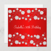 Invitation 30e anniversaire Floral rouge & blanc (Devant / Derrière)