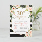 Invitation 30e Anniversaire floral surprise Noir blanc rayé (Debout devant)