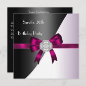 Invitation 30e anniversaire Fuschia White Black Diamond (Devant / Derrière)