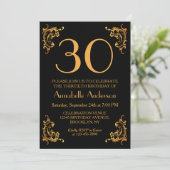 Invitation 30e anniversaire Glam moderne or noir Vintage rétr (Debout devant)
