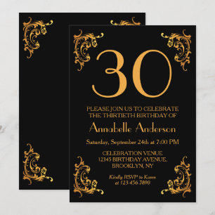 Invitation 30e anniversaire Glam moderne or noir Vintage rétr