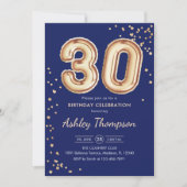 Invitation 30e anniversaire - Gold Balloons Navy (Devant)