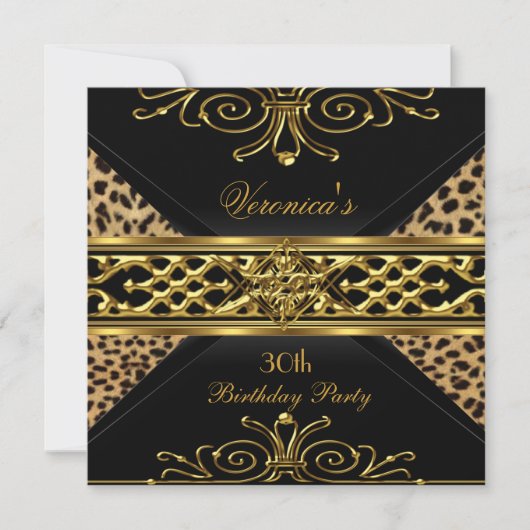 Invitation 30e anniversaire Gold Black Gold Art Déco Leopard (Devant)