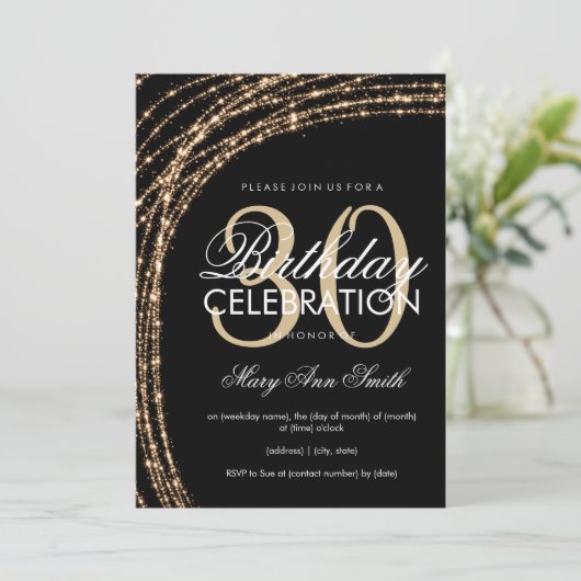 Invitation 30e anniversaire Gold Sparkling String lumières (Debout devant)