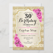 Invitation 30e anniversaire - Gold Stripes rose Roses Invitat (Devant)