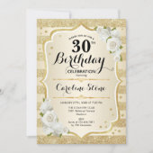 Invitation 30e anniversaire - Gold Stripes Roses blanches (Devant)