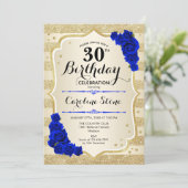 Invitation 30e anniversaire - Gold Stripes Royal Blue Roses (Debout devant)