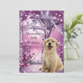 Invitation 30e anniversaire Golden Retriever Winter Pink (Debout devant)
