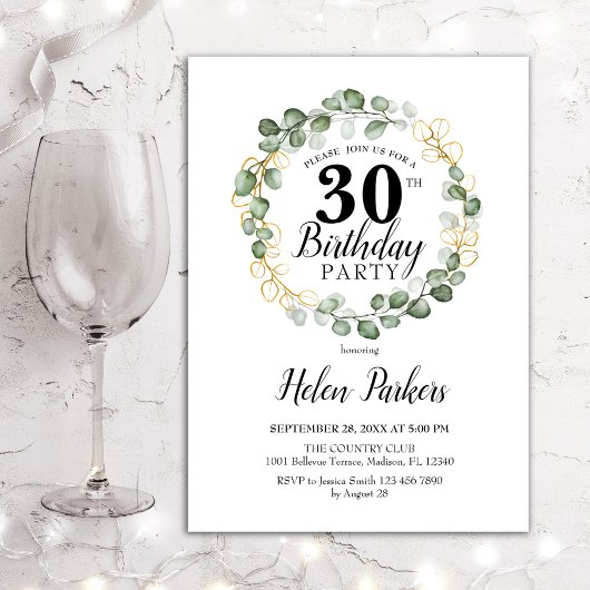Invitation 30e anniversaire - Green Eucalyptus Foliage Wreath