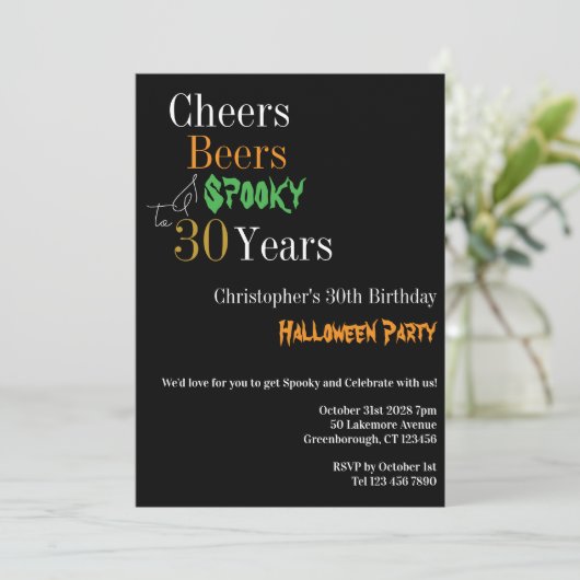 Invitation 30e anniversaire Halloween Cheers Bières Fête Éffr (Debout devant)