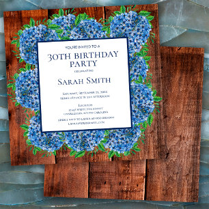 Invitation 30e Anniversaire Hydrangeas Bleu Bois Fête Rustiqu