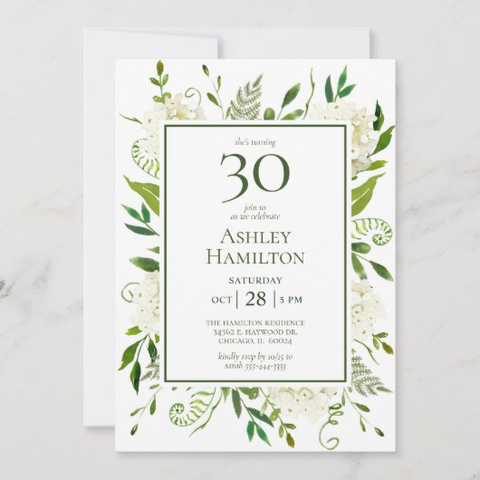Invitation 30e anniversaire Hydrangée blanche (Devant)