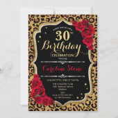 Invitation 30e Anniversaire - Impression léopard Roses Rouges (Devant)