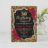 Invitation 30e Anniversaire - Impression léopard Roses Rouges (Debout devant)