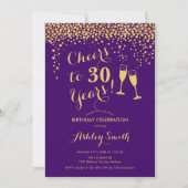 Invitation 30e Anniversaire - Joue À 30 Ans D'Or Violet (Devant)