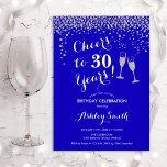 Invitation 30e Anniversaire - Joyeux À 30 Ans Royal Blue<br><div class="desc">Invitation du 30e anniversaire. Salutations À 30 Ans ! Design élégant en bleu royal, blanc et argent. Il comprend des verres à champagne, des caractères de script et des confettis en argent parties scintillant. Parfait pour une soirée de trentième anniversaire. Personnalisez avec vos propres détails. Peut être customisé pour montrer...</div>