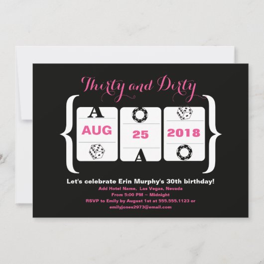 Invitation 30e anniversaire machine à sous Dice et jetons de  (Devant)