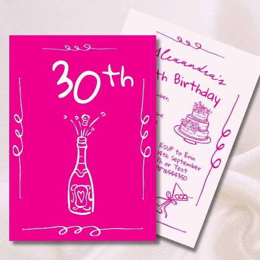 Invitation 30e anniversaire main tiré rose Whimsical