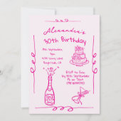 Invitation 30e anniversaire main tiré rose Whimsical (Devant)