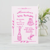 Invitation 30e anniversaire main tiré rose Whimsical (Debout devant)