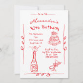Invitation 30e anniversaire main tiré rouge Whimsical (Devant)