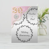 Invitation 30e anniversaire Mariage Embossed Silver Rose or (Debout devant)