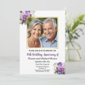 Invitation 30e anniversaire Mariage Gold Frame Roses violets (Debout devant)