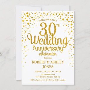 Invitation 30e anniversaire Mariage - Or et blanc