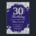 Invitation 30e anniversaire Marine Bleu et Diamant d'argent<br><div class="desc">Invitation du 30e anniversaire. Marine Blue et Silver Rhinestone Diamond. Élégant invitation de Bassorh Anniversaire. Anniversaire adulte. Femmes Anniversaire. Hommes Anniversaire. Pour plus de personnalisation,  cliquez sur le bouton "Customiser" et utilisez notre outil de conception pour modifier ce modèle.</div>