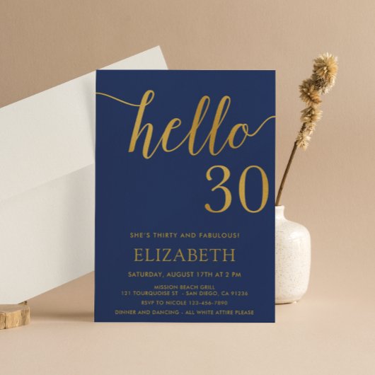 Invitation 30e anniversaire Marine et or Bonjour 30