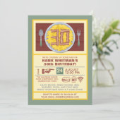 Invitation 30e anniversaire Mens Funny Bacon Eggs Thème (Debout devant)