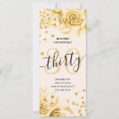 Invitation 30e anniversaire Menu Gold Floral Parties scintill (Devant)